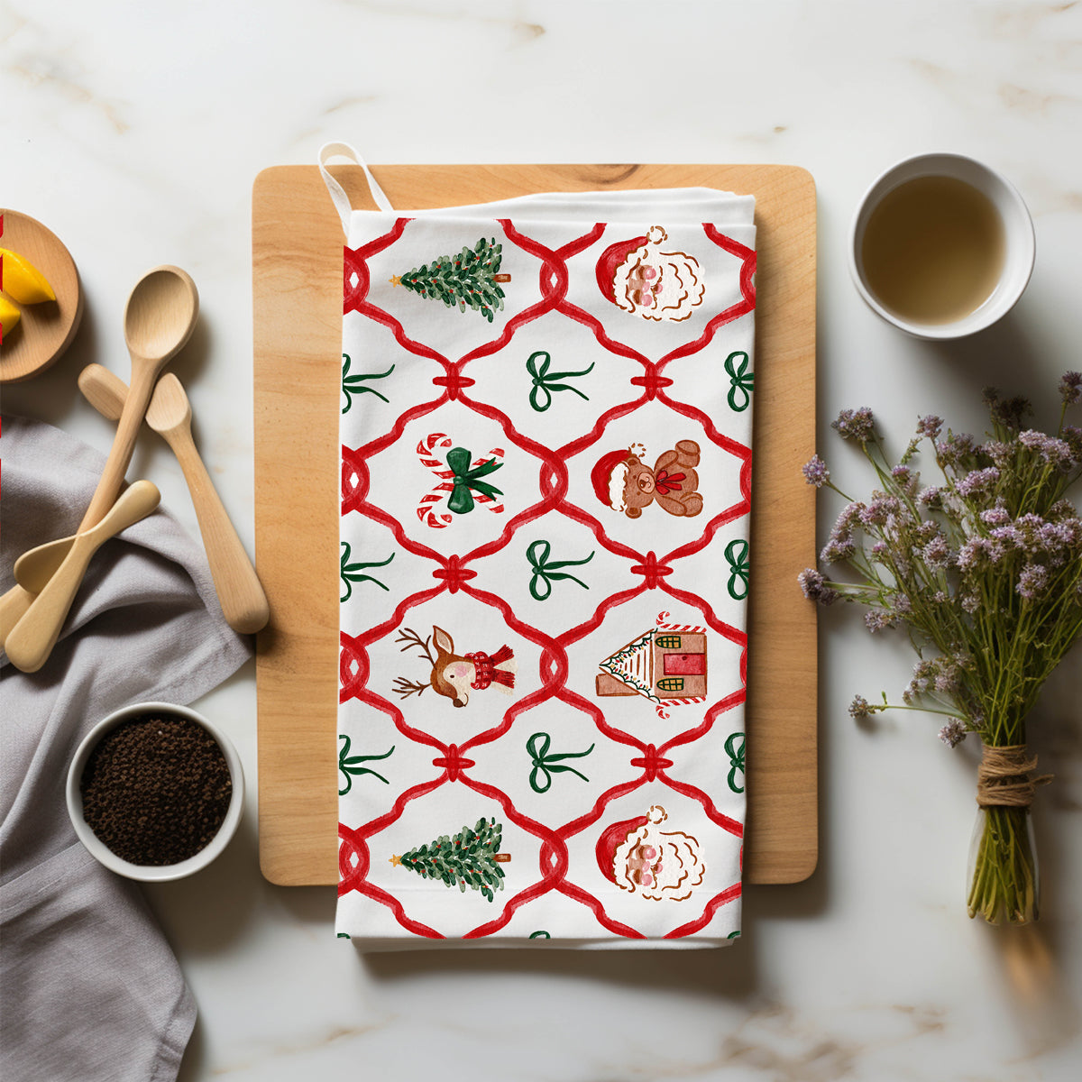 Christmas variety kitchen towel cotton
Vintage holiday kitchen towel design
Christmas icons kitchen towel pattern
traditional christmas towel with festive red ribbon pattern